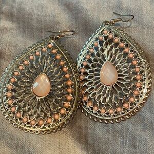 Boho Enormous Earrings Peach and Gold